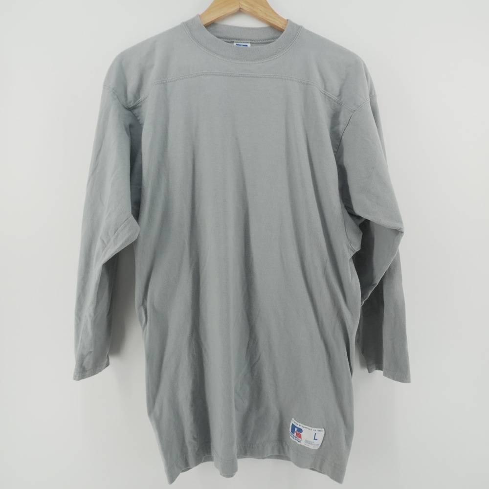 Russell Athletic T-Shirt Men L Gray Long Sleeve Vintage Made In USA Jock Tag Y2K
